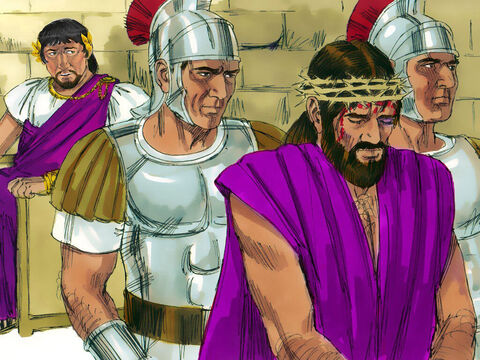 हेरोदेस ने फिर यीशु को पीलातुस के पास वापस भेज दिया। उस दिन पीलातुस और हेरोदेस मित्र बन गए – Slide número 9