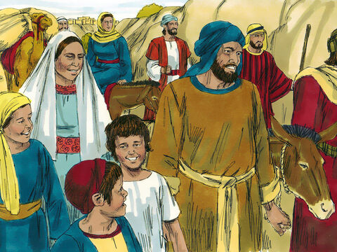 पर्व के समाप्त होने पर मरियम और युसूफ औरों के साथ गलील में अपने घर जाने लगा। उन्होंने सोचा कि यीशु भीड़ में उनके रिश्तेदारों के साथ था। – Slide número 3