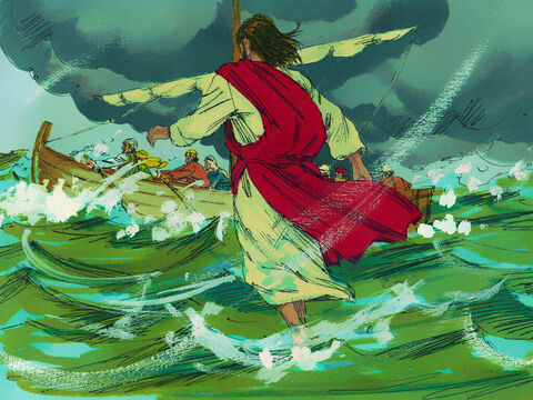 भोर होने से कुछ समय पहले यीशु ने प्रार्थना समाप्त की और सबसे तेज़ रास्ते से कफरनहूम वापस जाने लगा - समुद्र के उस पार। – Slide número 4