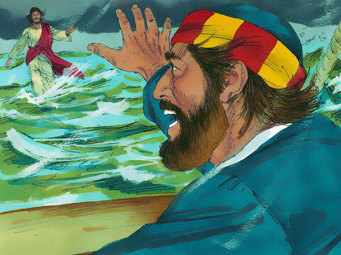 'प्रभु, अगर यह आप हैं,' पतरस ने कहा। 'मुझे अपने पास पानी पर चल कर आने के लिए कहो।' 'आओ,' यीशु ने उत्तर दिया। – Slide número 7