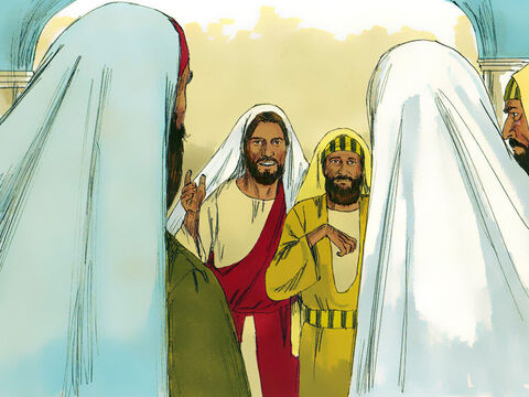 यीशु ने जान लिया कि वे क्या सोच रहे हैं, और उस सूखे हाथ वाले से कहा, 'उठ और सबके सामने खड़ा हो।' वह आदमी खड़ा हो गया। – Slide número 6