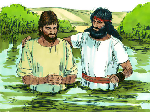 परन्तु यीशु ने जोर देकर कहा, 'कृपया इसे करें, क्योंकि मुझे वह सब करना है जो सही है।' इसलिए युहन्ना ने यीशु को बपतिस्मा दिया। – Slide número 8