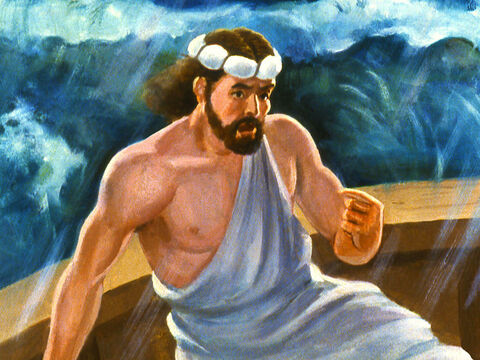 योना ने अपनी गलती मान ली और उनसे विनती की कि वे उसे समुद्र में फेंक दे। कहीं ऐसा न हो कि वे सब मारे जाएं। – Slide número 22