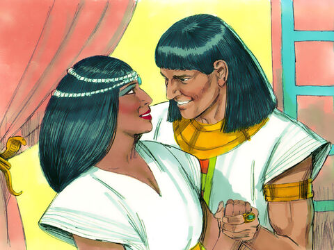 युसुफ अब तीस साल का हो चुका था उसे फिरौन ने सापन तपानेह नाम दिया। फिरौन ने उसे एक पत्नी भी दी उसका नाम आसनत था। और युसुफ सारे मिस्र का प्रधानमंत्री बन चुका था। – Slide número 14