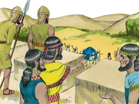 यरीहो के लोगों ने याजकों और सेना को उनके नगर के चारों ओर सात बार घूमते हुए देख रहे थे। – Slide número 9
