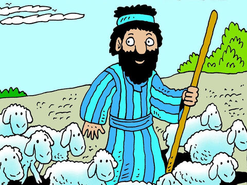 एक दिन मूसा मैदान में अपने ससुर यित्रो की भेड़ों के झुंड की देखभाल कर रहा था। – Slide número 2