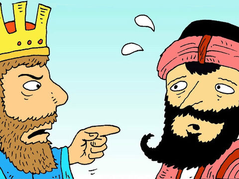 'यदि तू यहूदियों को मार डालेगा,' राजा ने कहा, 'तो तू मेरी पत्नी को मार डालेगा!' हामान डर गया। – Slide número 7
