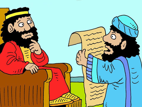 हिल्किय्याह महायाजक ने राजा योशिय्याह के सेवक को पुराना सूचीपत्र दिया और उसने योशिय्याह को मूसा के नियम और दस आज्ञाएँ पढ़कर सुनाईं। – Slide número 4