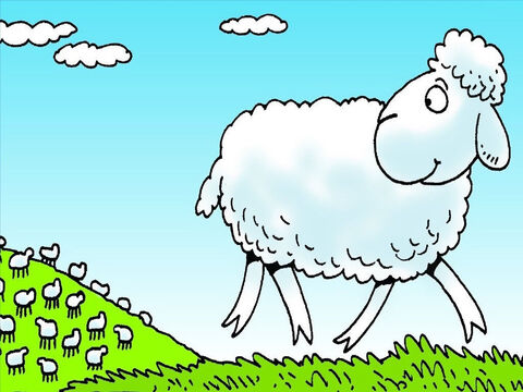 हर दिन वह किसान अपनी भेड़ों को खिलाने के लिए नई घास खोजने ले जाता था। एक दिन, एक छोटा मेमना अपने आप ही चला गया। – Slide número 3