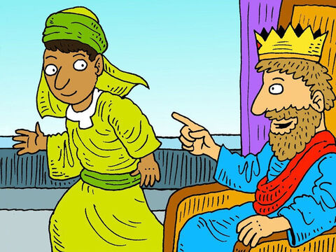 जब दाऊद राजा बना तो उसे अपने मित्र योनातान की याद आयी। राजा दाऊद ने कहा, 'जाओ और मेरे लिए योनातान के पुत्र को ढूंढ़ो और उसे मेरे पास लाओ।' – Slide número 5