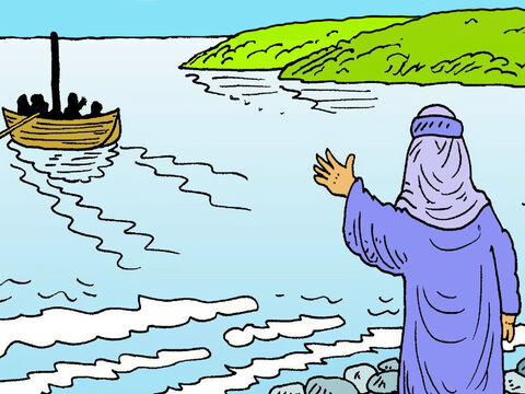 यीशु ने अपने चेलों और पतरस को एक नाव में झील के दूसरी ओर भेजा। वह थका हुआ था। वह अकेले रहकर आराम करना और प्रार्थना करना चाहता था। वह पूरे दिन बहुत से लोगों से बात करता रहा। – Slide número 1