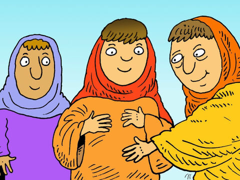 जब इलीशिबा छह महीने की गर्भवती थी तो उसकी चचेरी बहन मरियम उससे मिलने आई। जैसे ही मरियम ने उसे पुकारा, इलीशिबा का बच्चा, जो उसके पेट में था, इतना खुश हुआ कि वह उछलने लगा। – Slide número 6