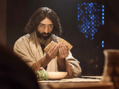 अपने शिष्यों के साथ अंतिम भोज में यीशु। (मत्ती 26:17-35, मरकुस 14:12-31, लूका 22:7-38, यूहन्ना 13:18-38) – Slide número 7