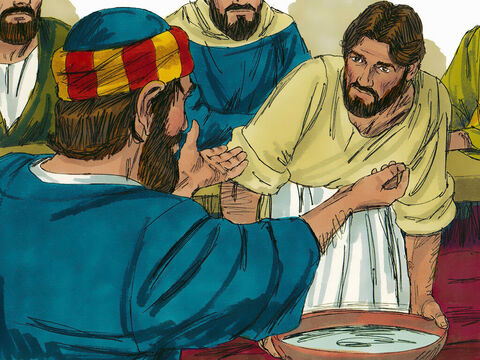 'लेकिन अगर मैं नहीं कर सकता, तो तेरा मुझमें कोई भाग नहीं' यीशु ने उत्तर दिया। पतरस ने कहा, 'तो केवल मेरे पैर ही नहीं, मेरे हाथ और सिर भी धो दे!' – Slide número 7