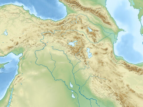 काला सागर (ऊपर दाएँ), कैस्पियन सागर (ऊपर बाएँ), भूमध्य सागर (बाएँ), ज़ैगबोस पर्वत, यूफ्रेट्स और टाइग्रेस नदियों का मैदान और अरब प्रायद्वीप। प्राचीन असीरियन और बेबीलोनियन साम्राज्यों का क्षेत्र। – Slide número 9