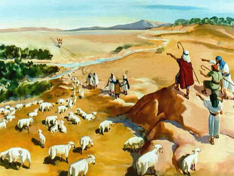 एक दिन वे पहाड़ों पर अपने पिता की भेड़-बकरियों को चरा रहे थे, और दूर ही उन्होंने यूसुफ को देखा। 'वह सपने देखने वाला आ रहा है। अब हमारे पास उससे हमेशा के लिए छुटकारा पाने का मौका है!' – Slide número 19