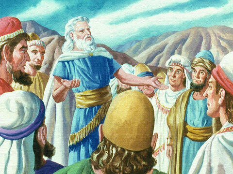 जब मूसा ने लौटकर इस्राएलियों को बताया कि परमेश्वर ने क्या कहा है, तो लोगों ने जो कुछ यहोवा ने कहा है वह सब हम करेंगे। – Slide número 10