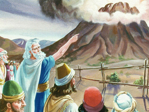 क्या नजारा था उनके सामने। पहाड़ एक बड़ी भट्टी की तरह धुआं उड़ा रही थी। पहाड़ काँप उठा और भयानक तरीके से काँप उठा। यहोवा उस पर आग में उतरा – Slide número 18