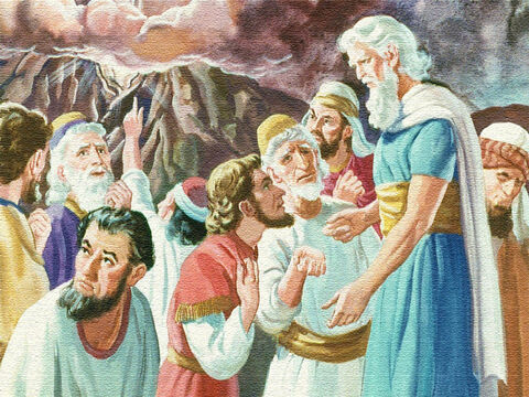 नेताओं ने मूसा के पास आकर कहा, 'यदि हम परमेश्वर को फिर से बोलते हुए सुनें, तो हम निश्चय मर जाएंगे। तुम हमारे साथ बात करो और हम सुनेंगे लेकिन परमेश्वर को हमारे साथ बोलने मत दो या हम मर जाएंगे।' – Slide número 34