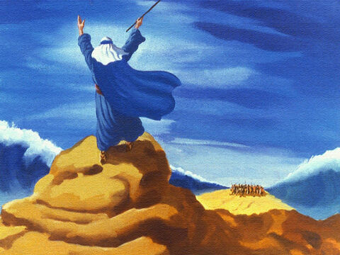 लेकिन तब तक बहुत देर हो चुकी थी। परमेश्वर ने मूसा से कहा कि वह अपनी छड़ी फिर से समुद्र के ऊपर बढ़ाए। – Slide número 42