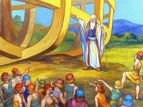 जब नूह ने उन्हें बताया कि जलप्रलय पृथ्वी पर सभी जीवित चीजों को नष्ट करने के लिए आ रही है, सिवाय उन लोगों के जो जहाज में रहेंगे ... – Slide número 18