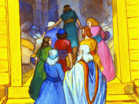 जब यह सब किया गया। नूह, उसके पुत्र और उनकी पत्नियाँ सब जहाज में गए। – Slide número 24