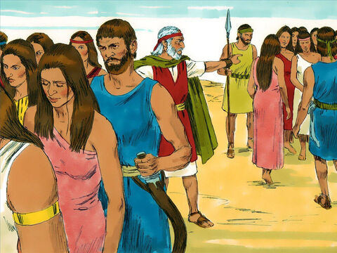 मूसा ने छावनी के द्वार पर खड़े होकर कहा, जो कोई यहोवा की ओर से हो मेरे पास आए। – Slide número 17