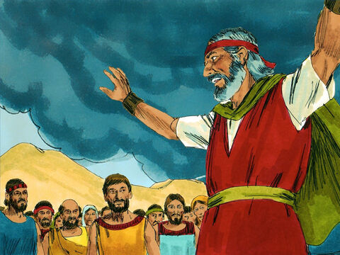 मूसा ने बाकी लोगों को एक साथ बुलाया। 'तुमने बहुत बड़ा पाप किया है, लेकिन मैं ऊपर जाकर परमेश्वर से बात करूँगा।' – Slide número 20