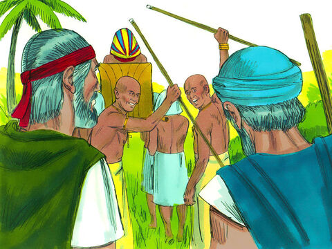 फ़िरौन के जादूगरों ने भी अपनी गुप्त कलाओं से वैसा ही किया। फिरौन ने परमेश्वर की आज्ञा मानने से इन्कार किया और मुड़कर महल में लौट गया। – Slide número 3