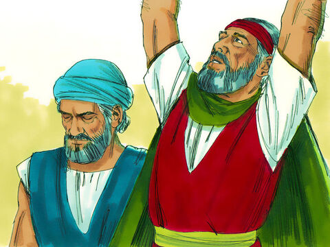 मूसा ने नगर से बाहर जाकर परमेश्वर की ओर हाथ फैलाए। गर्जन और ओलों की बौछार रुक गई। – Slide número 27