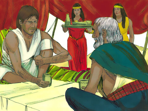 निर्गमन 2:21 मूसा को न केवल भोजन पर, वरन अपने परिवार के साथ रहने के लिथे भी आमन्त्रित किया गया। – Slide número 12