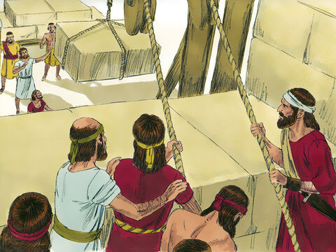 और मिस्त्रियों ने तब तक प्रार्थना और काम जारी रखी जब तक दीवारें आधी ऊंचाई तक न बन गई। – Slide número 6