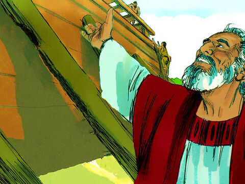 नूह और उसके पुत्रों ने एक साथ जहाज को बनाना शुरू कर दिया। – Slide número 6