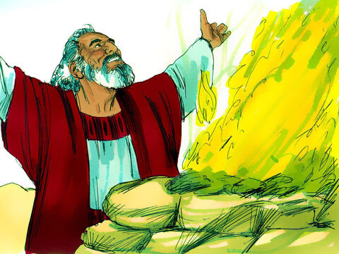 जहाज से बाहर आने के बाद नूह ने एक वेदी बनाकर परमेश्वर के लिए बलिदान चढ़ाए। – Slide número 22