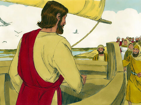 यीशु नाव पर चढ़ा और  किनारे से थोड़ा पीछे हो  गया। भीड़ किनारे पर खड़े  उसकी सुन रही थी। उसन उनसे यह दृष्टांत कहा। – Slide número 2