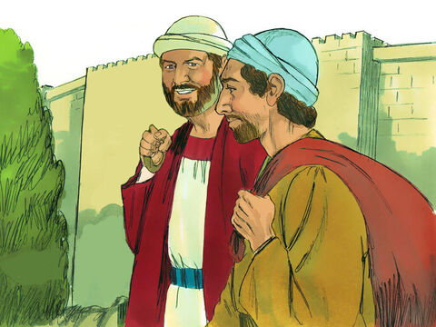 बरनाबास और यूहन्ना मरकुस एक साथ निकल पड़े। – Slide número 2