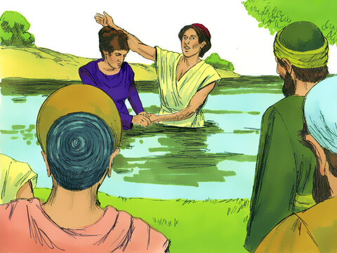 उसने अपने सारे परिवारजनों के  साथ बपतिस्मा लिया। उसने पौलुस सिलास और तिमुथियुस को जब  तक वे फिलिप्पी में थे तब त उन्हें अपने घर में मेहमानों की तरह ठहरने को कहा। – Slide número 17