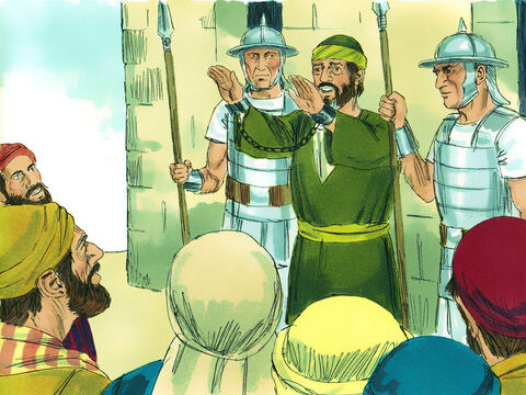 जैसे ही पौलुस को भीतर ले जाया जाने वाला था, सेनापति ने पूछा, 'क्या तुम मिस्री नहीं हो, जिसने कुछ समय पहले एक विद्रोह का नेतृत्व किया और 4,000 विद्रोहियों को जंगल में ले गया?' 'नहीं,' पौलुस ने उत्तर दिया, 'मैं एक यहूदी हूं और किलिकिया में टार्सस का नागरिक। कृपया, मुझे इन लोगों से बात करने दीजिए।' सेनापति मान गया और भीड़ चुप हो गई। – Slide número 7