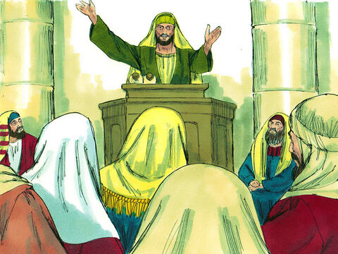 शाऊल तुरन्त आराधनालयों में प्रचार करने लगा, कि यीशु परमेश्वर का पुत्र है। – Slide número 16