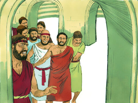 वे मकिदुनिया से पौलुस के दो सहयात्री गयुस और अरिस्तर्खुस को घसीट कर एम्फीथिएटर में ले गए। – Slide número 7