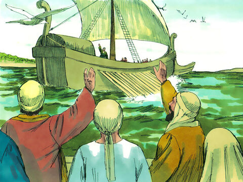 पौलुस अक्विला और प्रिस्किल्ला के साथ कुरिन्थ के निकट किंख्रिया के बंदरगाह से जलमार्ग पर रवाना हुआ। – Slide número 1