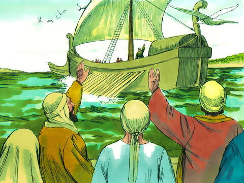 फसह का पर्व समाप्त होने के बाद, पौलुस फिलिप्पी से त्रोआस की ओर जाने वाले एक जहाज पर सवार हुआ। – Slide número 8
