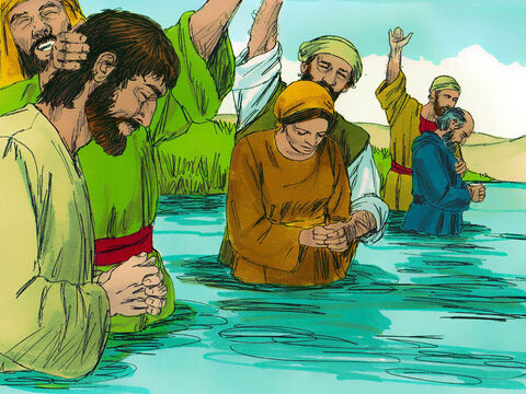 जिन लोगों ने इस संदेश को स्वीकार किया उन्होंने बपतिस्मा लिया - लगभग तीन हजार लोगों ने। – Slide número 11