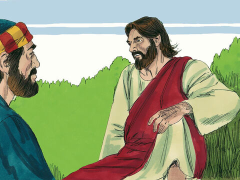 जब वे भोजन कर चुके, तो यीशु ने शमौन पतरस से कहा, हे शमौन, यूहन्ना के पुत्र, क्या तू इनसे अधिक मुझ से प्रेम रखता है? – Slide número 9
