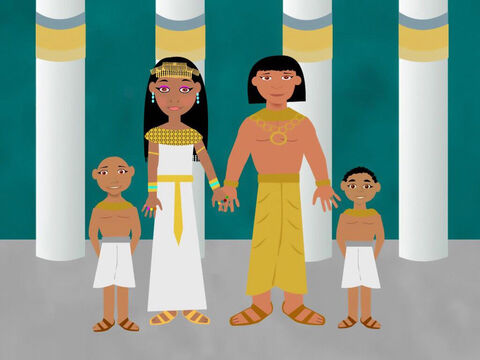 यूसुफ ने आसनत नामक मिस्र की महिला से शादी की। उसने दो लड़कों को जन्म दिया। पहले को मनश्शे कहा जाता था और दूसरे को एप्रैम कहा जाता था। परमेश्वर ने यूसुफ को एक प्यारे परिवार का आशीर्वाद दिया। – Slide número 2