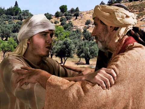 लूका 15 : 21<br/>पुत्र ने परमेश्वर और अपने पिता के विरोध में किए गए अपने पापों को स्वीकार किया। वह अब उसका पुत्र कहलाने के लायक नहीं था। – Slide número 23