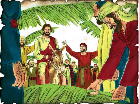 सेवक मसीहा यरूशलेम में प्रवेश करता है! 30 ई. मत्ती 21 और जकर्याह 9: जैसा कि लोग घोषणा करते हैं, भविष्यवक्ता जकर्याह के शब्दों को पूरा करने के लिए यीशु गधे पर यरूशलेम में प्रवेश करते हैं। “दाऊद के पुत्र को होशाना! 'धन्य है वह जो प्रभु के नाम पर आता है!' सर्वोच्च में होसन्ना!' – Slide número 45