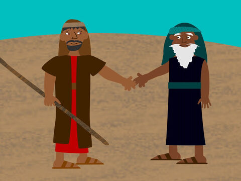 मूसा अलविदा कहने के लिए अपने ससुर यित्रो के पास लौट आया और फिर मिस्र की ओर चला गया। – Slide número 7