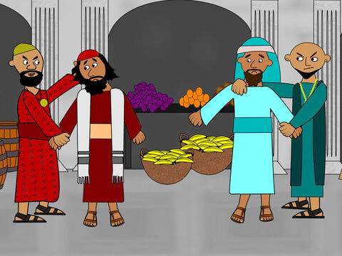 उन लोगों ने पौलुस और सीलास पर अपना सारा धन खोने का दोष लगाया और उन्होंने उन्हें बाजार में पकड़ लिया। – Slide número 7