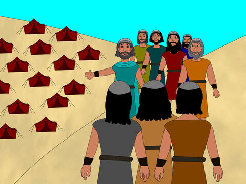 तब यहोशू ने अपने हाकिमों से कहा, कि छावनी में सब लोगों के पास जाकर कहो, 'कुछ भोजन तैयार करो, हम शीघ्र ही यरदन नदी पार करेंगे।' – Slide número 2